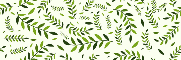 Seamless pattern with green leaves. Abstract bright green leaves seamless pattern. Exotic plants. Vector illustration