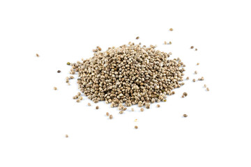 Cannabis hemp seeds pile close up macro shot isolated