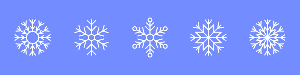 Set of snowflakes in thin line style. Winter flat vector decoration elements. Good element for Christmas banner, postcards. Christmas decoration. Vector illustration