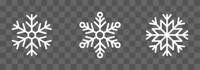 Set of snowflakes in thin line style. Winter flat vector decoration elements. Good element for Christmas banner, postcards. Christmas decoration. Vector illustration