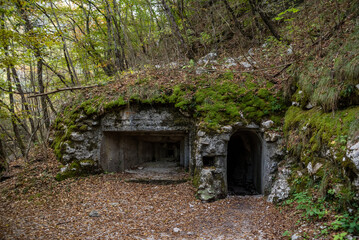 Historic fort Kluze and surrounding defense systems in the Soca valley
