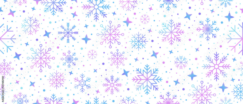 Poster abstract snowflake seamless border. snowflakes seamless pattern. snowfall repeat backdrop. winter ho
