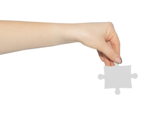 piece of puzzle in hand, concept to pass or discard