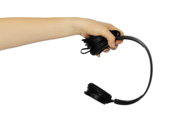 headphones in hand, concept to pass or discard headphones