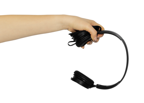 headphones in hand, concept to pass or discard headphones