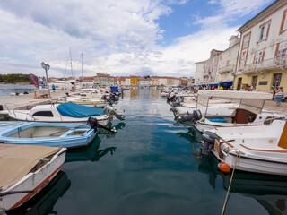 Fototapeta na wymiar The motor boats in the town of Cres. Croatia.