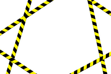 Illustration frame of yellow black random order lines of barrier tapes on isolated background. Barrier tape danger unsafe area warning lines, do not enter. Concept no entry. Copy text space