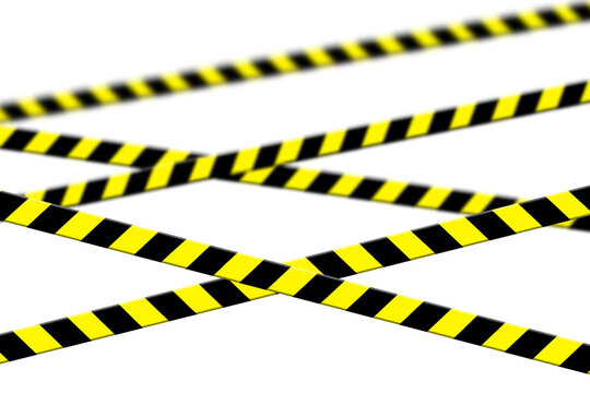 Illustration of yellow black defocused lines of barrier tapes on isolated background. Barrier tape danger unsafe area warning lines, do not enter. Concept no entry, no people. Copy text space