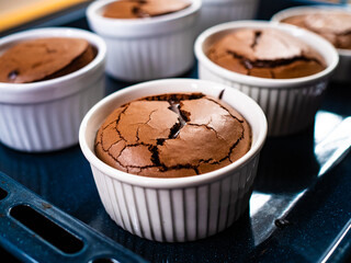 Chocolate lava cake on baking pan