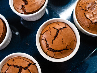 Chocolate lava cake on baking pan