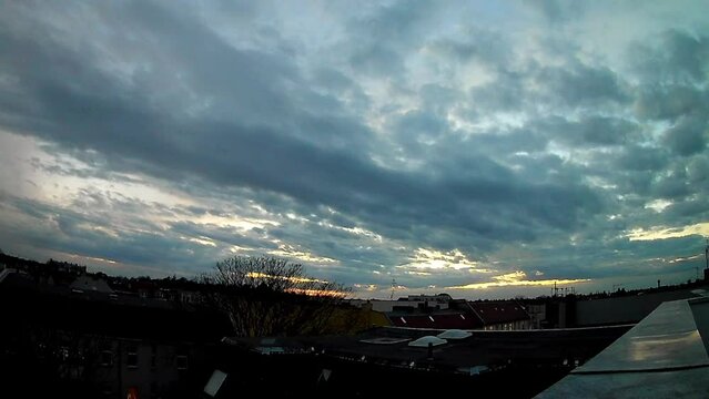 Hyperlapse timelapse Day night switch clouds in sky. Breathtaking aerial view