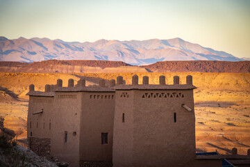 ait-ben-haddou, oasis, high atlas mountains, morocco, north africa, ait ben haddou, kasbah, adobe,...