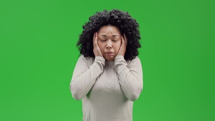 african american woman showing worry and fear negative emotions Isolated on Green Screen