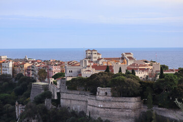 Monaco, Monaco - 11.19.2022 : View of Monaco and the famous rock where the castle of Grimaldi is...
