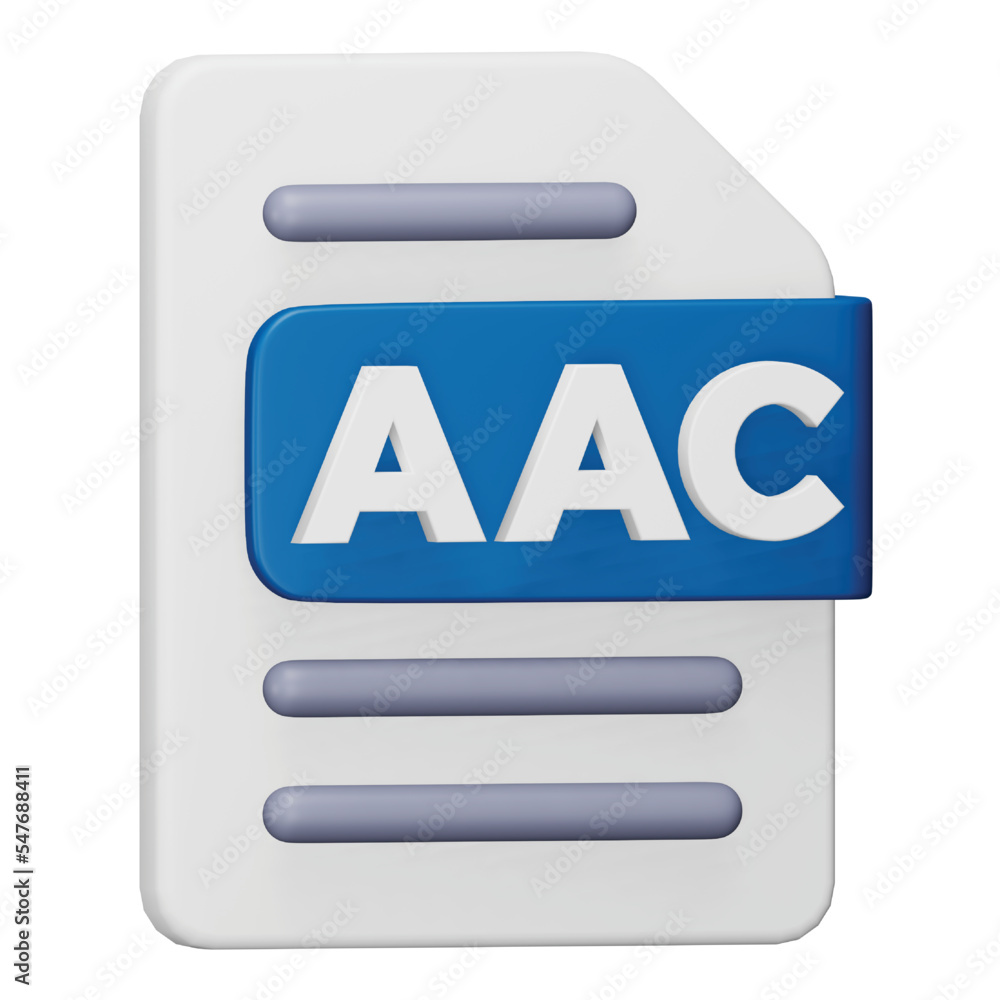 Poster aac file format 3d rendering isometric icon.