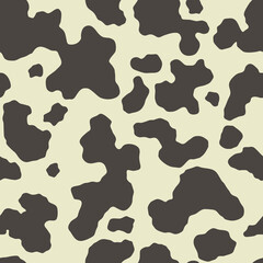 Cow skin in brown and light beige spotted, seamless pattern, animal texture. Vector background