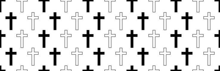 outline Silhouette Christian cross seamless pattern