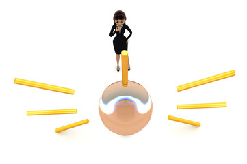 3d woman illuminated bulb concept in white background