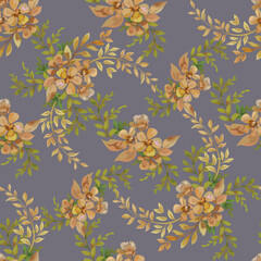 Floral brown color and green leaves bouquet  seamless pattern vector illustration