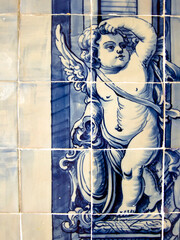 portuguese blue ceramic tiles detail