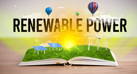 Open book, renewable energy concept