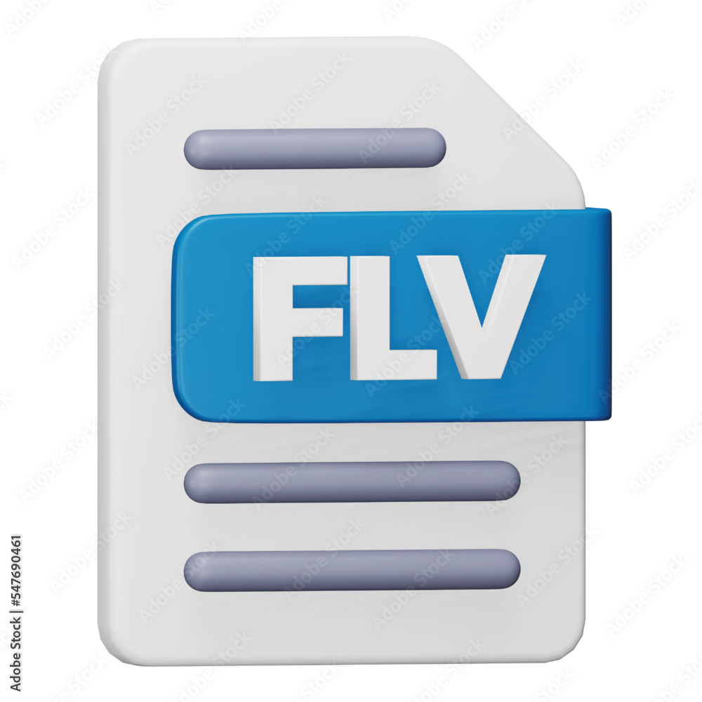 Poster flv file format 3d rendering isometric icon.