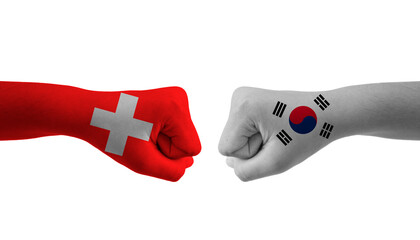 south korea VS switzerland hand flag Man hands patterned football world cup