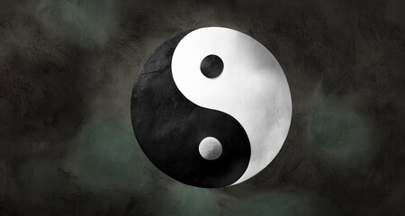 Digital Illustration Yin Yang Symbol on Grunge Background - obrazy, fototapety, plakaty