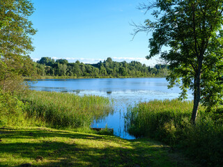 Fototapeta na wymiar beautiful countryside lake in summer with reflections