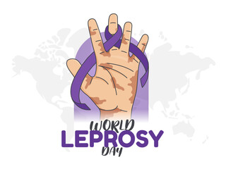 World Leprosy Day Vector Illustration Symbol. Healthcare Leprosy Design. Awareness Concept with Purple Ribbon