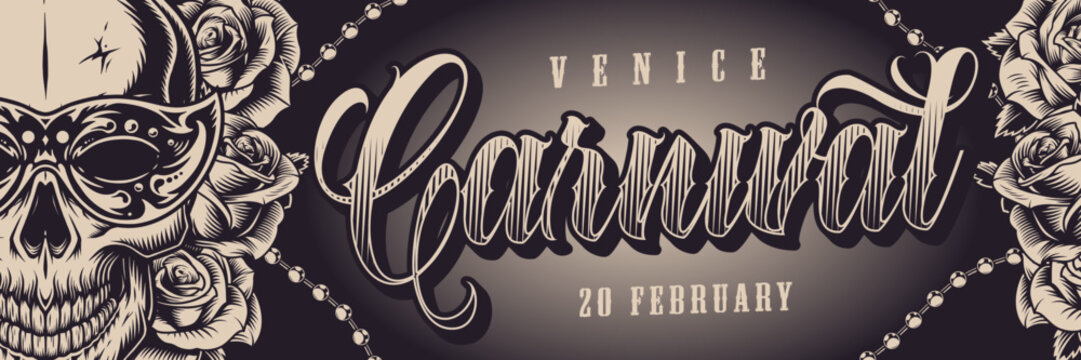 Venice Carnival banner vintage monochrome