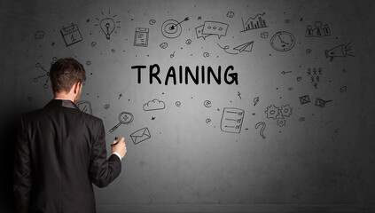 businessman drawing a creative idea sketch