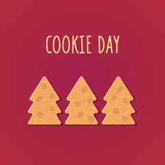 Cookies in the form of a Christmas tree on a red background. For postcards, congratulations, invitations. Vector illustration