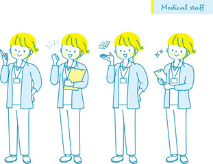 若い女性看護師の表情イラストセット