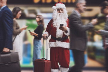 Traveler Santa Claus in the city street