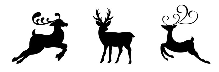 Isolated on a white background, a collection of reindeer christmas vector silhouettes