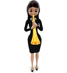 3d woman playing saxophone concept in white isolated background