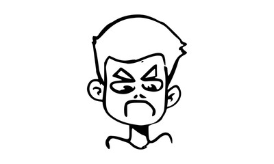 Angry Face Expression of Young Boy Character with mustache