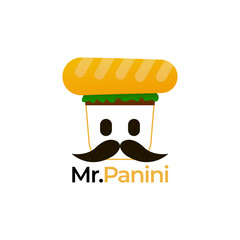 Mr Paninilogo for fast food brand or delivery company with character face, mascot for sandwich cafe