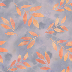 Watercolor seamless pattern. Abstract pattern from branches with leaves. Botanical illustration for wallpaper, print, wrapping paper.