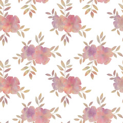 watercolor seamless pattern, flowers and leaves for wallpaper, scrapbooking, wrapping paper.