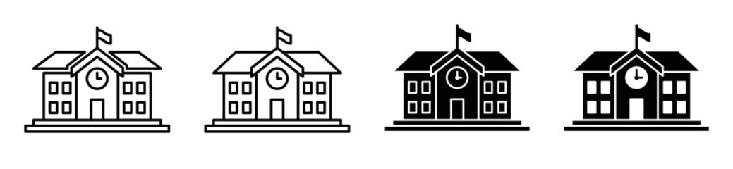 School building icon vector. College or university education building icon in flat and outline style. Schoolhouse, bank, offices, government buildings, symbol illustration