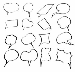 set of blank black and white hand drawn doodle speech bubbles. vector illustration icon design