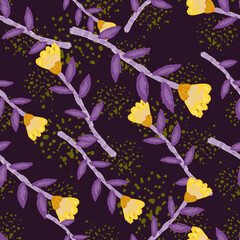 Decorative floral wallpaper. Folk flower seamless pattern in naive art style.