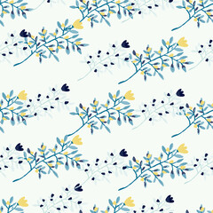 Decorative forest flower endless wallpaper. Hand drawn herbal seamless pattern.