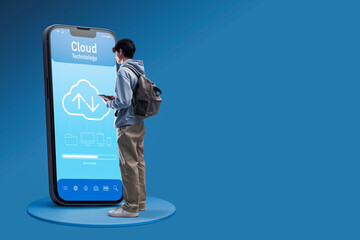 Teenager using a cloud application on smartphone