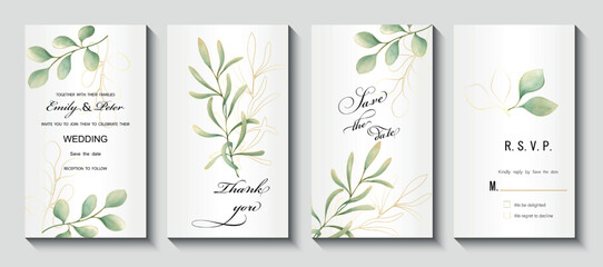 Wedding invitation, isolated on white. Vector Watercolor.