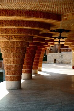 Vertical of an architectural building Torreciudad sanctuary in Spain