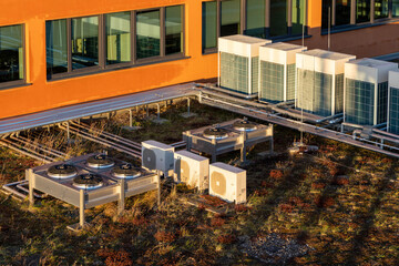 air conditioning unit or heat pumps on the roof of a building