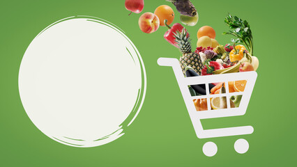 Shopping cart icon full of groceries